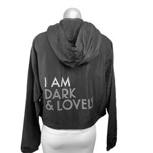 Womens Black 1/2 Zip Anorak Rain Coat Pullover Hoodie Windbreaker Crop Jacket L
